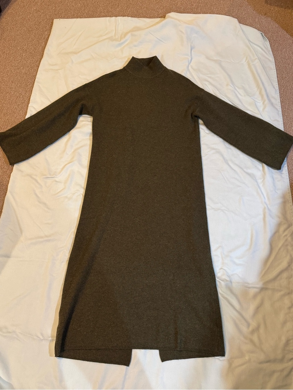 Pomander Place Olive Mock Neck Midi Sweater Dress